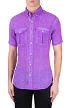 Men's Bugatchi Shaped Fit Linen Sport Shirt, Size - Purple