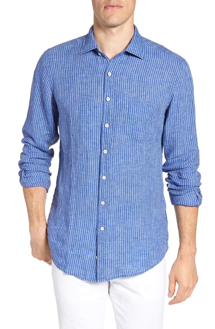 Men's Rodd & Gunn Warwick Junction Stripe Linen Sport Shirt