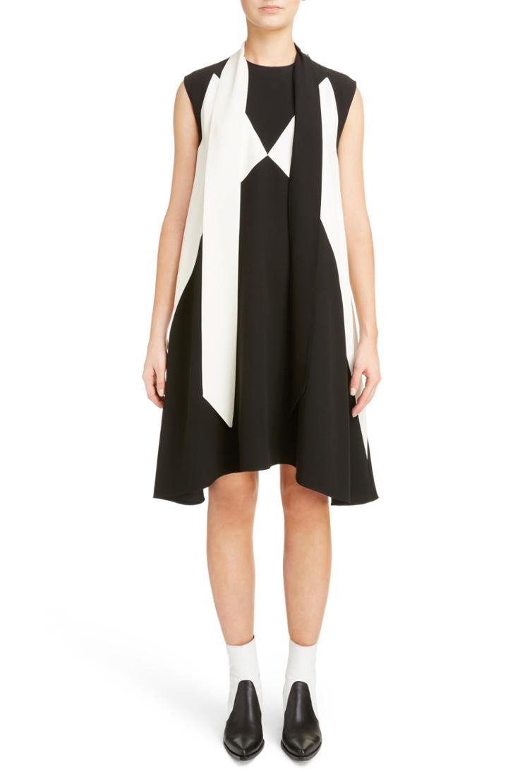 Women's Givenchy Bicolor Satin-back Crepe Scarf Collar Dress Us / 36 Fr - Black