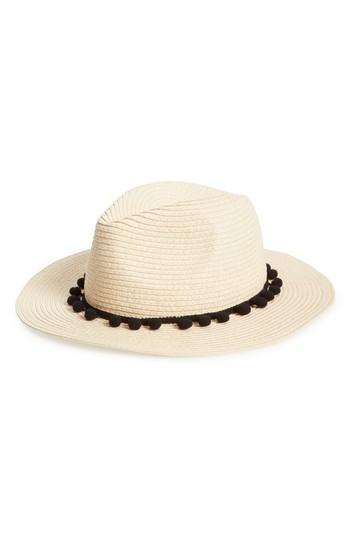 Women's Sole Society Pom Pom Panama Hat - White
