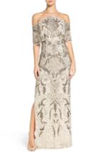 Women's Aidan Mattox Embellished Mesh Gown - Beige