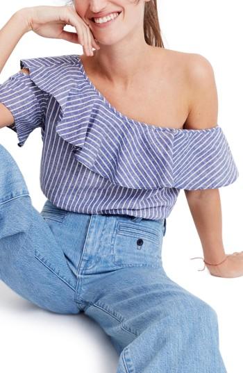 Women's Madewell One Shoulder Ruffle Top - Blue