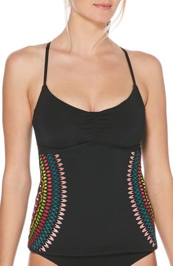 Women's Laundry By Shelli Segal Embroidered Underwire Tankini Top - Black