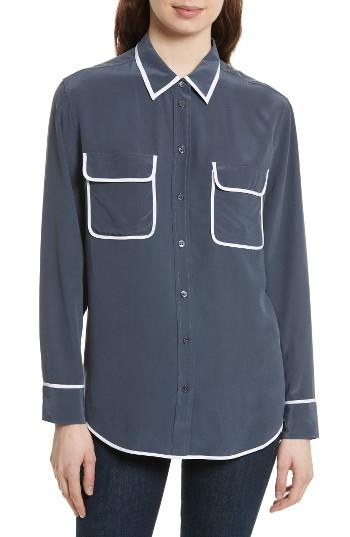 Women's Equipment Signature Silk Shirt - Blue