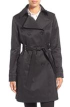 Women's Via Spiga Double Breasted Trench With Faux Leather Trim - Black
