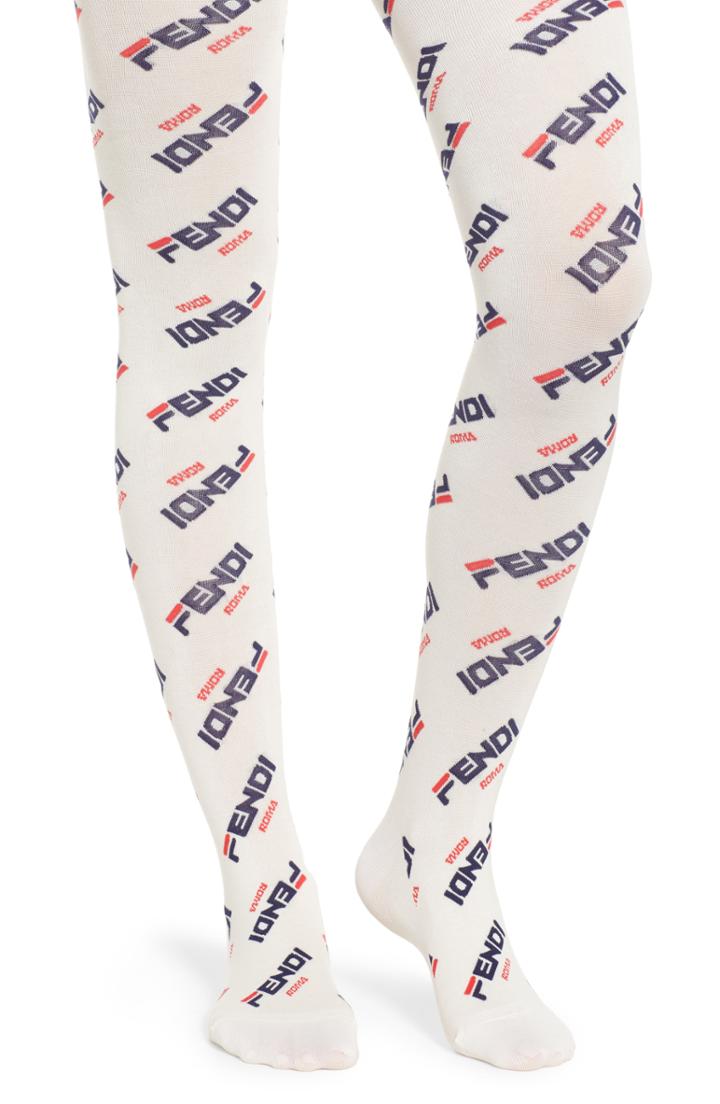 Women's Fendi X Fila Mania Logo Tights - White