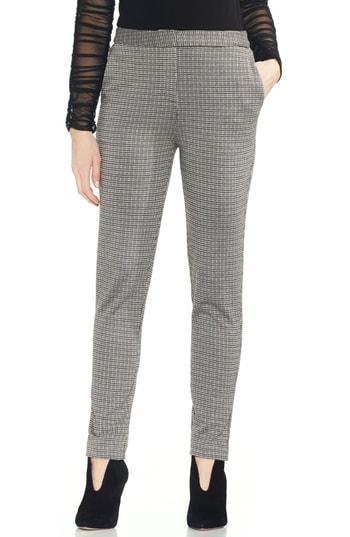 Women's Vince Camuto Houndstooth Stretch Cotton Blend Slim Pants - Black