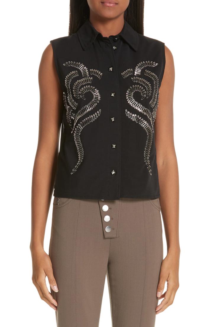 Women's Alexander Wang Safety Pin Mesh Back Blouse