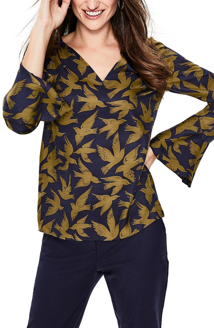 Women's Boden Lucie Bird Pattern Blouse - Yellow