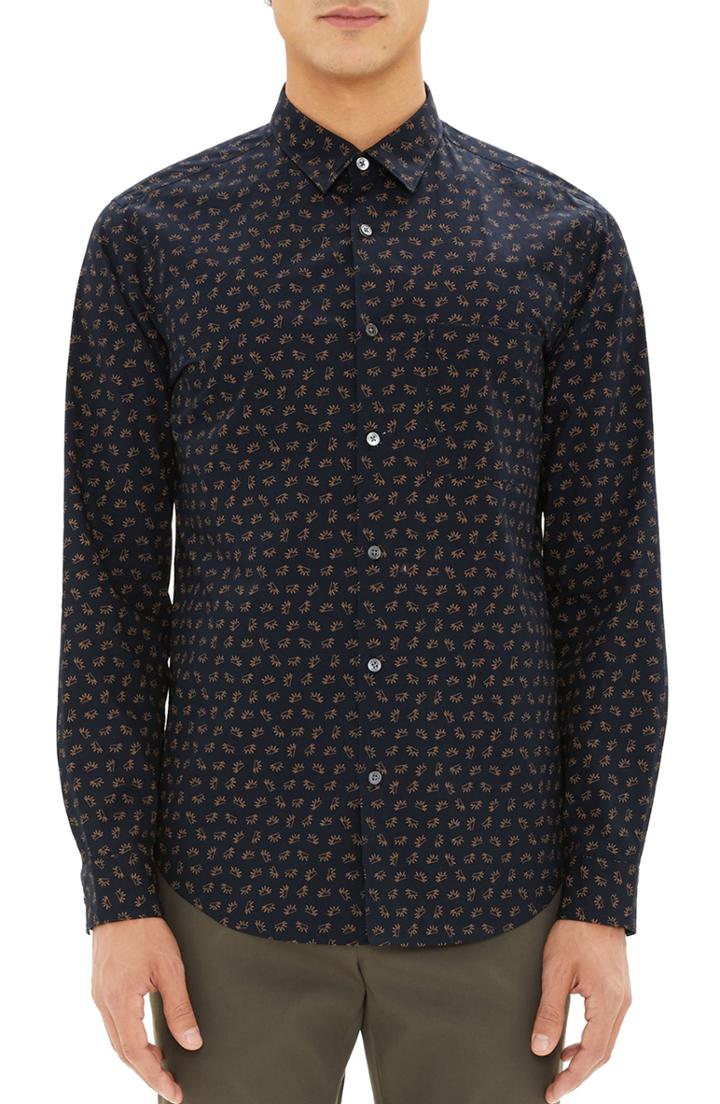 Men's Theory Irving Regular Fit Crown Print Sport Shirt, Size - Blue