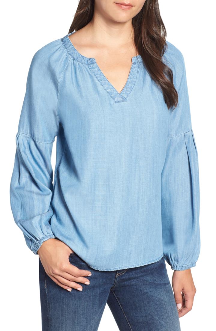 Women's Billy T Chambray Peasant Top