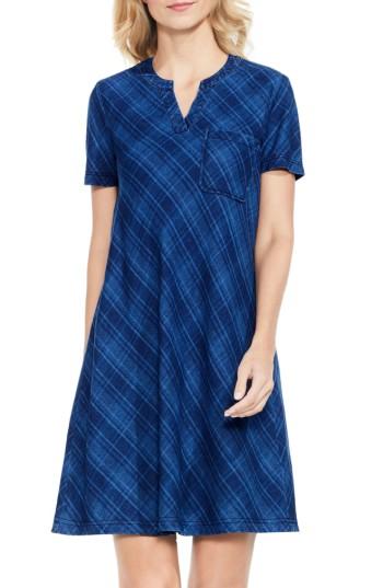 Women's Two By Vince Camuto Plaid Denim A-line Dress - Blue