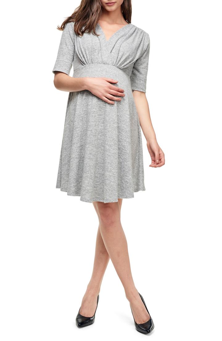 Women's Maternal America Empire Waist Stretch Maternity Dress - Grey