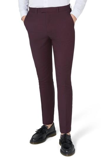 Men's Topman Skinny Fit Plum Suit Trousers X 30 - Purple
