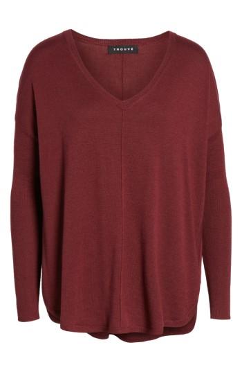 Women's Trouve 'everyday' V-neck Sweater - Burgundy