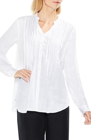 Women's Vince Camuto Split Neck Linen Blouse, Size - White