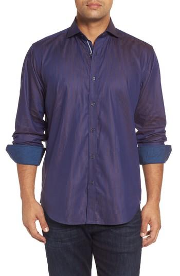 Men's Bugatchi Classic Fit Herringbone Pinstripe Sport Shirt, Size - Brown