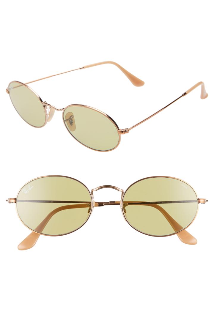Women's Ray-ban Evolve 54mm Polarized Oval Sunglasses - Gold/ Green Solid