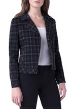 Women's Liverpool Plaid Cotton Blend Moto Jacket - Black
