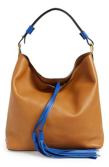 Marni Tasseled Leather Shoulder Bag Sandy/ Brown/ Bluette