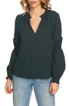 Women's 1.state Split Neck Foulard Dobby Blouse, Size - Green