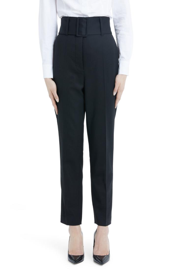 Women's Sara Battaglia Belted Stretch Wool Straight Leg Pants Us / 40 It - Black
