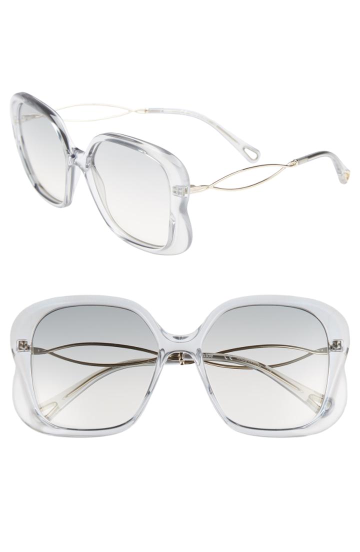 Women's Chloe Petal 56mm Rectangle Sunglasses - Iridescent Azure