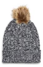 Women's Sole Society Cable Knit Beanie With Faux Fur Pom - Blue