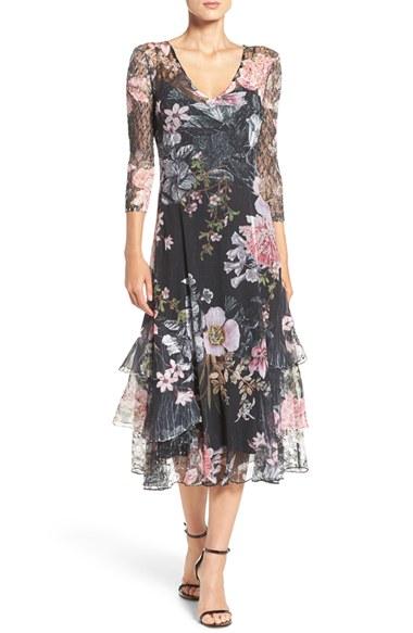Women's Komarov Chiffon & Lace A-line Dress - Black