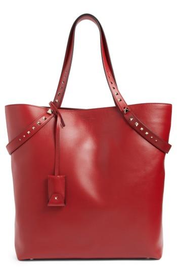 Valentino Lovestud Leather Tote - Red