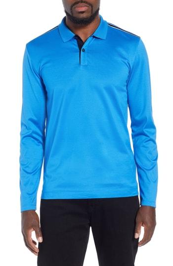 Men's Boss Pleins Slim Fit Long Sleeve Polo, Size - Blue