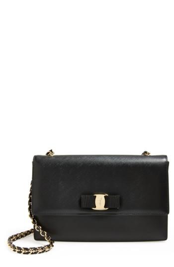 Salvatore Ferragamo 'ginny' Saffiano Leather Shoulder Bag - Black