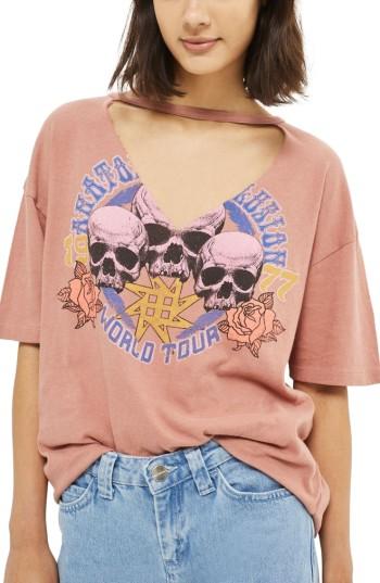 Women's Topshop Anatomy Rock Graphic Choker Tee Us (fits Like 6-8) - Pink