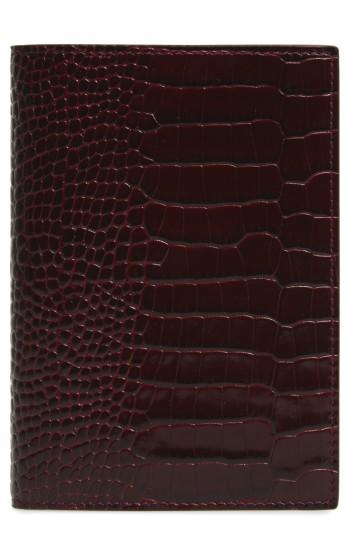 Smythson Mara Croc Embossed Leather Passport Case - Burgundy