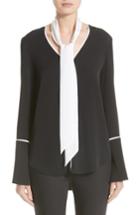 Women's St. John Collection Stretch Silk Double Georgette Blouse With Removable Scarf - Black