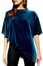 Women's Topshop Velvet Tunic Shirt - Blue