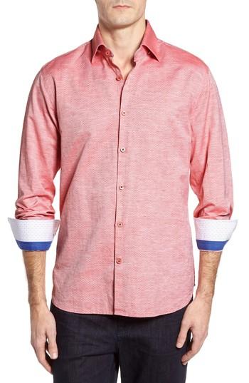 Men's Stone Rose Dobby Cotton & Linen Sport Shirt (l) - Red