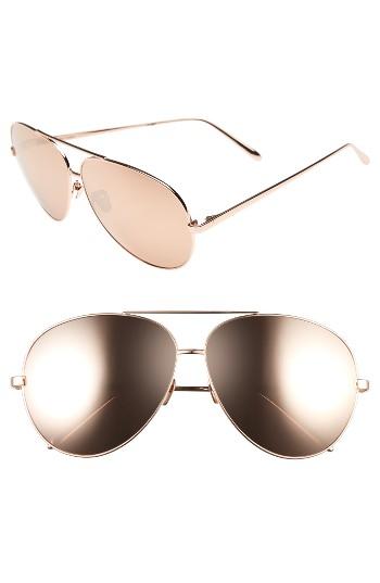 Women's Linda Farrow 64mm Aviator Sunglasses - Rose Gold