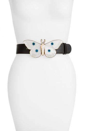 Women's Gucci Moth Buckle Leather Belt