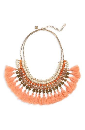 Women's Panacea Stacked Stone Tassel Trim Bib Necklace