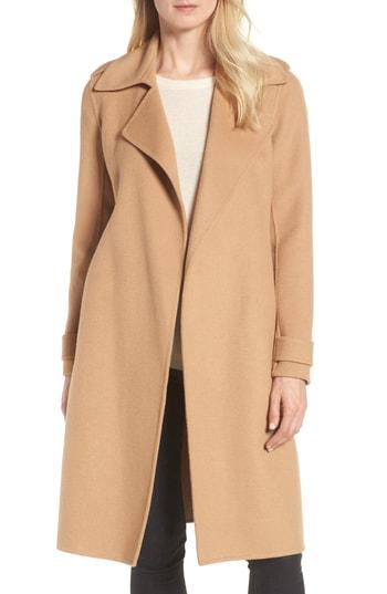 Women's Badgley Mischka Double Face Wool Blend Wrap Front Coat, Size - Beige