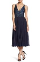 Women's Dress The Population Tracy Plunging Sequin Bodice Tea Length Dress - Blue