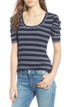 Women's Hinge Stripe Ribbed Puff Sleeve Top, Size - Blue