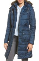 Women's Barbour Winterton Water Resistant Hooded Quilted Jacket With Faux Fur Trim Us / 10 Uk - Blue