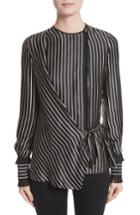 Women's Yigal Azrouel Fringe Trim Stripe Silk Wrap Blouse