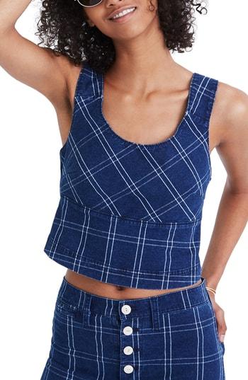 Women's Madewell Windowpane Structured Crop Top - Blue