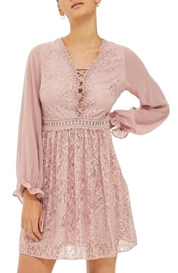 Women's Topshop Laced Back Minidress Us (fits Like 0-2) - Pink