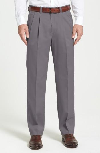 Men's Nordstrom Men's Shop 'classic' Smartcare(tm) Relaxed Fit Double Pleated Cotton Pants X 32 - Blue (online Only)