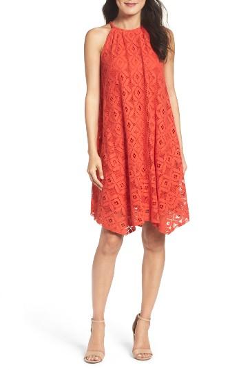 Women's Maggy London Lace Trapeze Dress - Coral