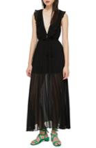 Women's Topshop Pleated Plunge Chiffon Maxi Dress Us (fits Like 2-4) - Black